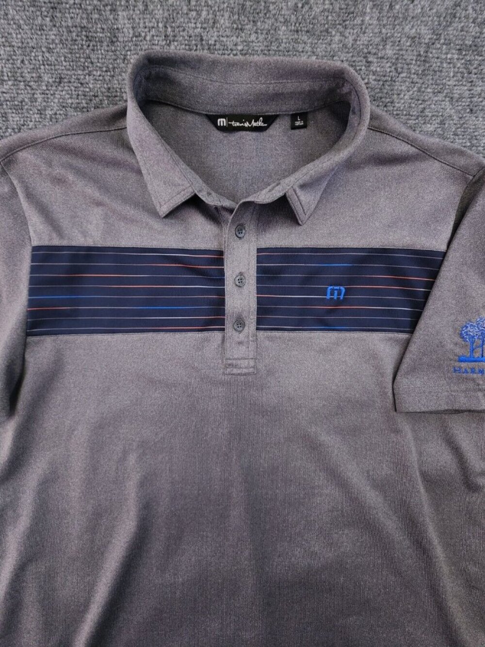 Travis Mathew Harmony Golf Polo Adult Men's Large Gray Stripe Stretch Fabric